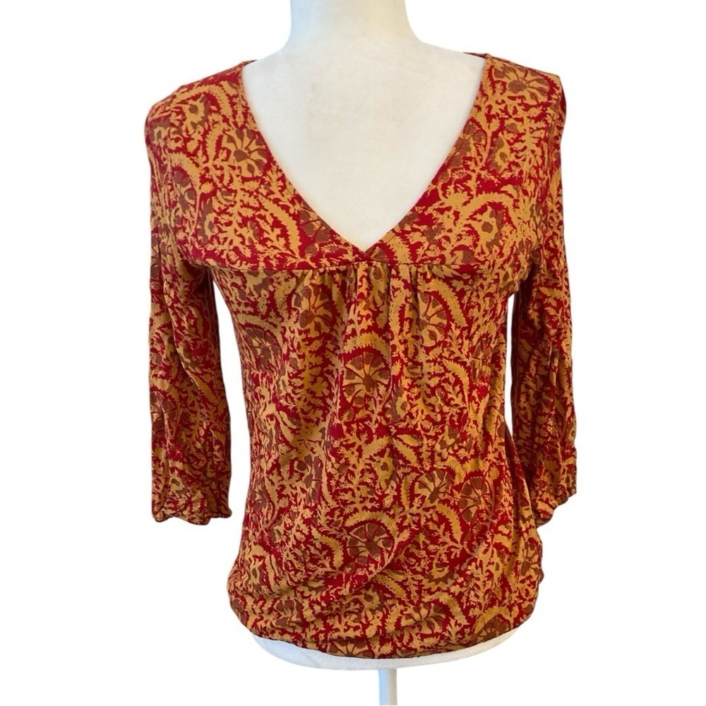 Lucky Brand Womens Boho V-Neck Shirt Blouse